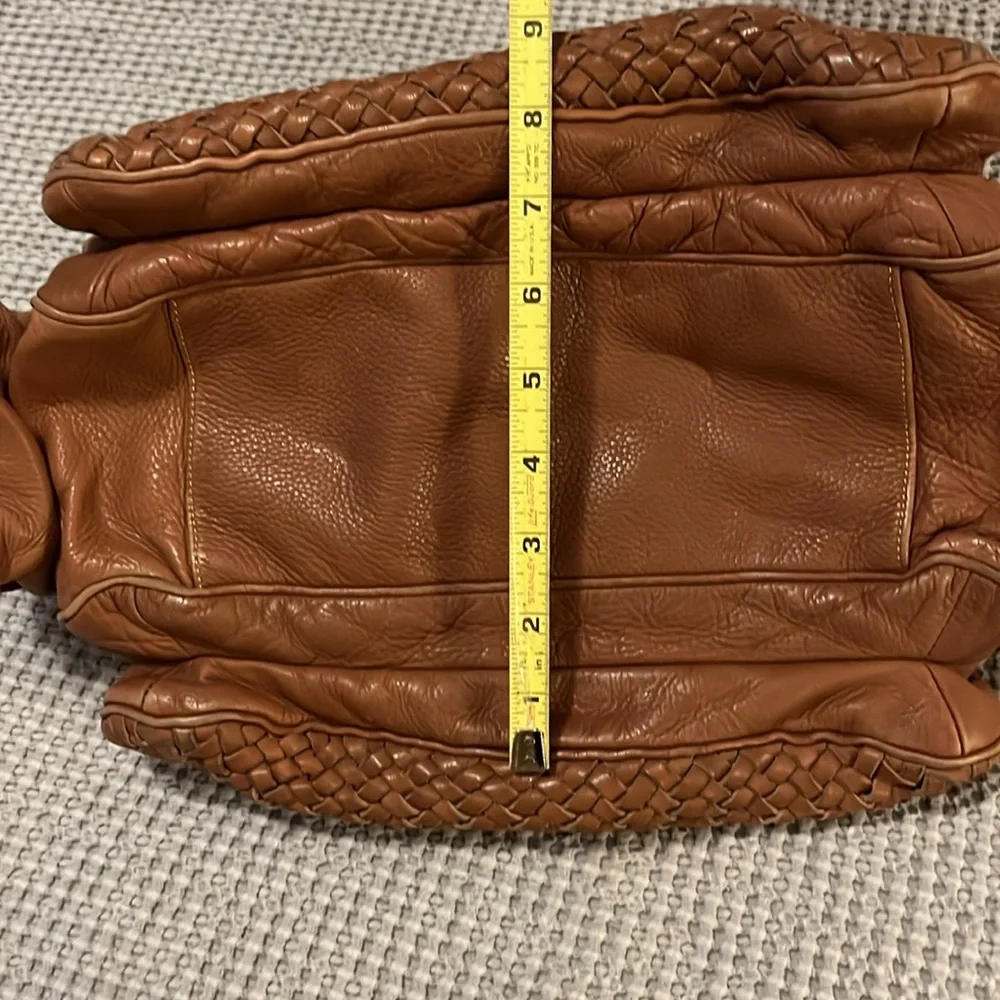 Cole Haan Tan Cognac Brown Neutral Woven Leather Hobo Shoulder Bag Boho Bag